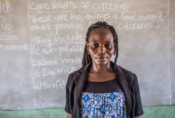 Abebi in the classroom in Nigeria
