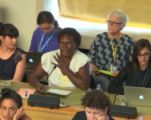 Dr. Ruth Saovana Spriggs testifying to the CEDAW Committee in July 2018.