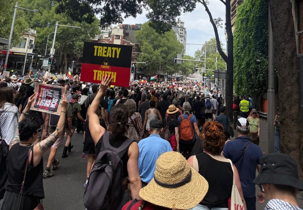 Protestors at an Invasion Day rally in Sydney.